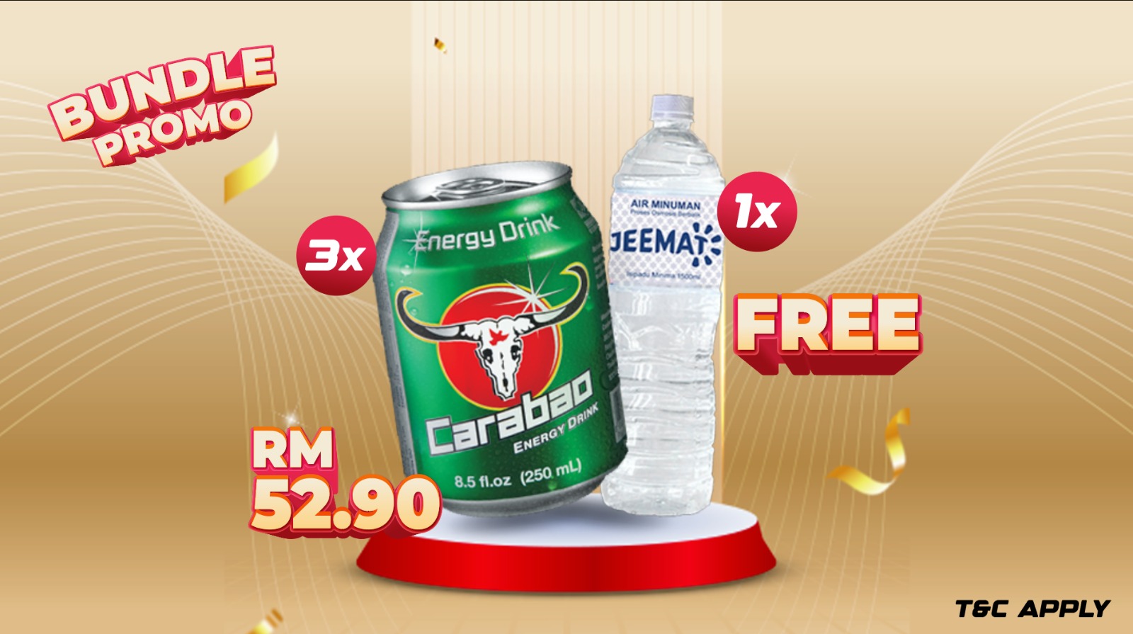 BUY 3 CTN CARABAO FREE 1 CTN JEEMAT DRINKING